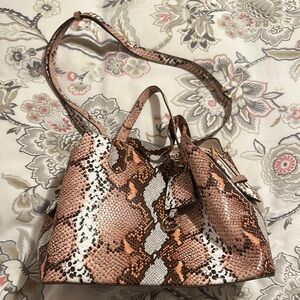 A New Day Brown and Cream Shoulder Bag with Snakeskin Print